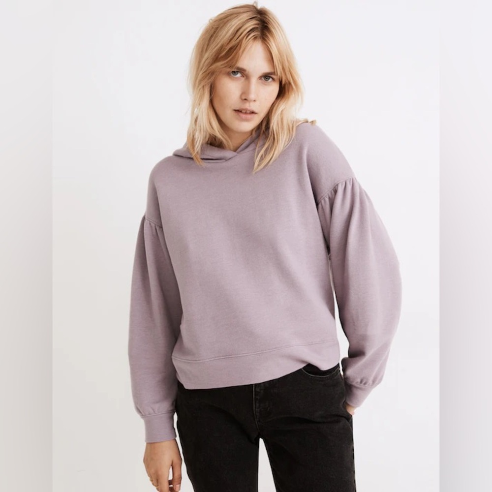 Madewell Pleat-Sleeve Shrunken Women’s Hoodie Sweatshirt